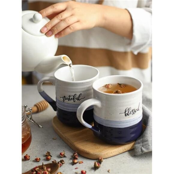 DOWAN 20 oz Coffee Mugs, Large Mugs with Word Blessed Grateful, Porcelain - Picture 6 of 7